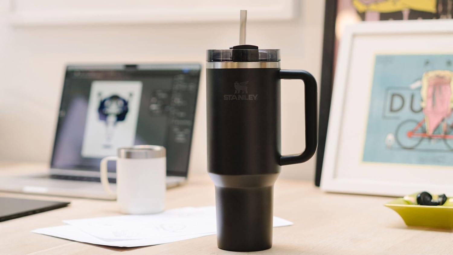 imageSTANLEY Quencher H20 Tumbler with Handle and Straw 30 oz Flowstate 3Position Lid Cup Holder Compatible for Travel Insulated Stainless Steel Cup BPAFree Exclusive Toasted AlmondBlack 20