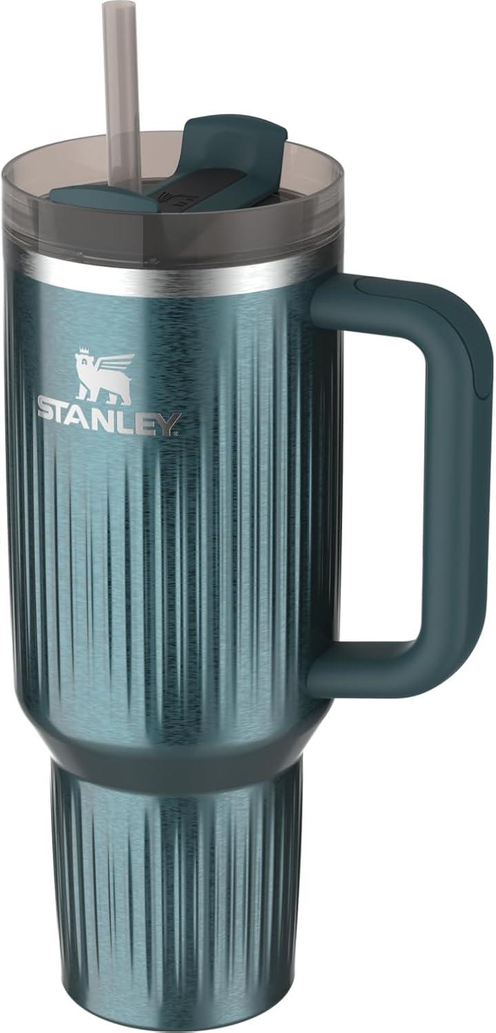 imageSTANLEY Quencher H20 Tumbler with Handle and Straw 30 oz Flowstate 3Position Lid Cup Holder Compatible for Travel Insulated Stainless Steel Cup BPAFree Exclusive Toasted AlmondFluted Marina Shine