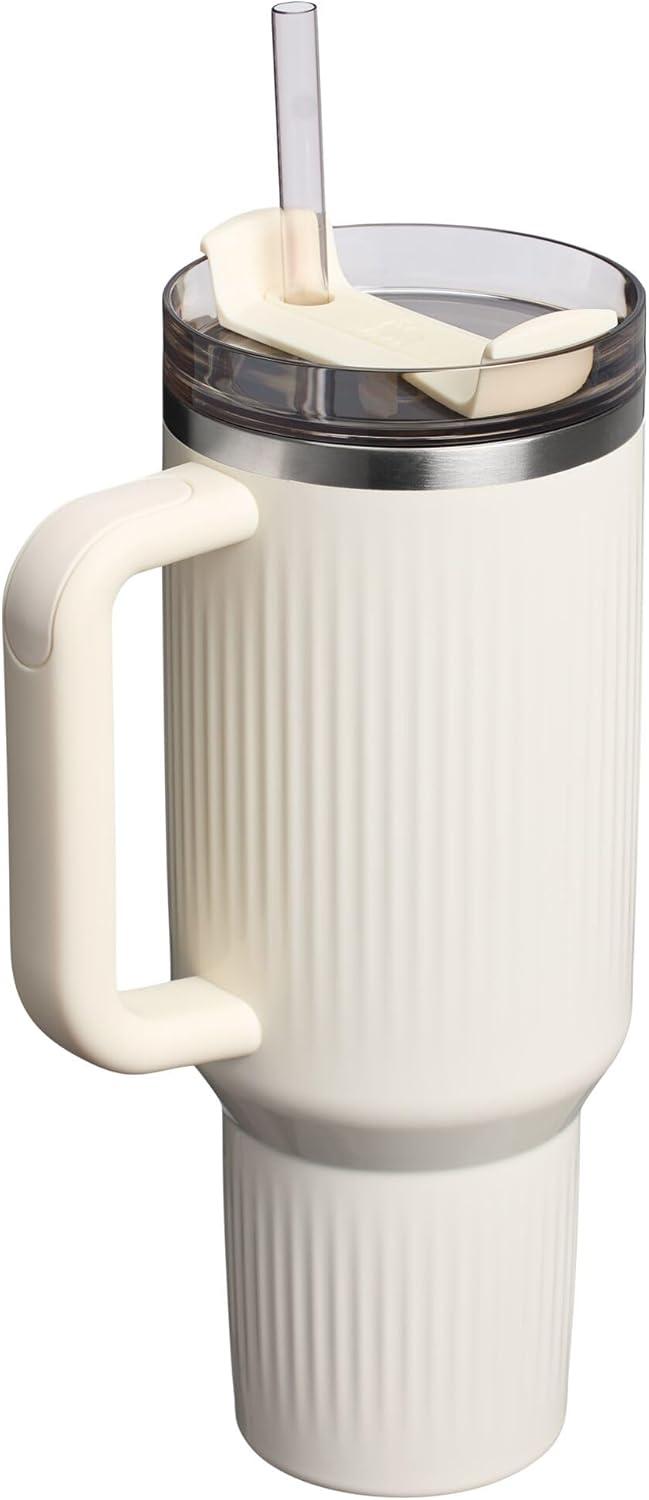 imageSTANLEY Quencher H20 Tumbler with Handle and Straw 30 oz Flowstate 3Position Lid Cup Holder Compatible for Travel Insulated Stainless Steel Cup BPAFree Exclusive Toasted AlmondFluted Cream Gloss