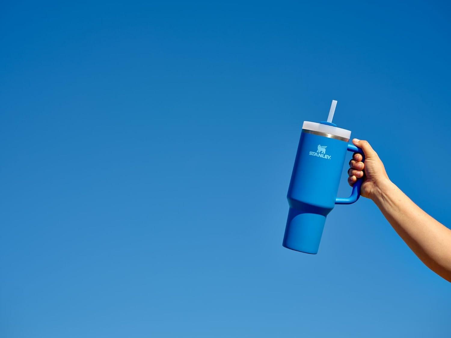 imageSTANLEY Quencher H20 Tumbler with Handle and Straw 30 oz Flowstate 3Position Lid Cup Holder Compatible for Travel Insulated Stainless Steel Cup BPAFree Exclusive Toasted AlmondAzure
