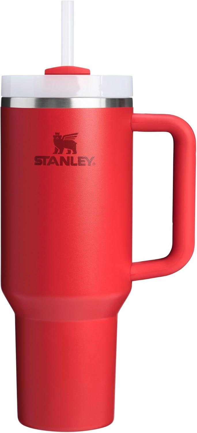 imageSTANLEY Quencher H20 Tumbler with Handle and Straw 30 oz Flowstate 3Position Lid Cup Holder Compatible for Travel Insulated Stainless Steel Cup BPAFree Exclusive Toasted AlmondChili Red