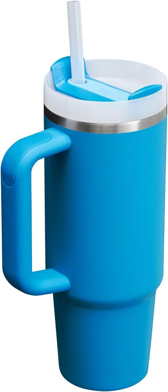 imageSTANLEY Quencher H20 Tumbler with Handle and Straw 30 oz Flowstate 3Position Lid Cup Holder Compatible for Travel Insulated Stainless Steel Cup BPAFree Exclusive Toasted AlmondAzure