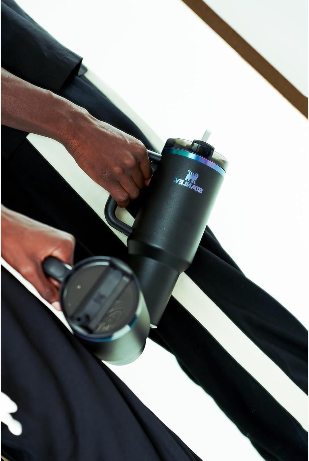 imageSTANLEY Quencher H20 Tumbler with Handle and Straw 30 oz Flowstate 3Position Lid Cup Holder Compatible for Travel Insulated Stainless Steel Cup BPAFree Exclusive Toasted AlmondBlack Chroma