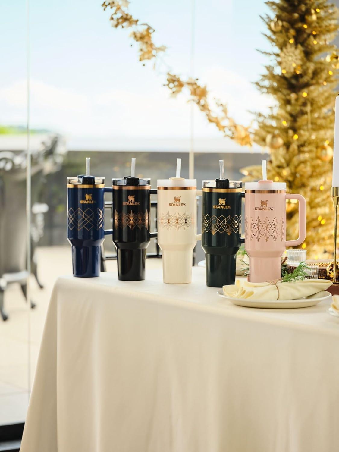 imageSTANLEY Quencher H20 Tumbler with Handle and Straw 30 oz Flowstate 3Position Lid Cup Holder Compatible for Travel Insulated Stainless Steel Cup BPAFree Exclusive Toasted AlmondBlack Gloss Deco