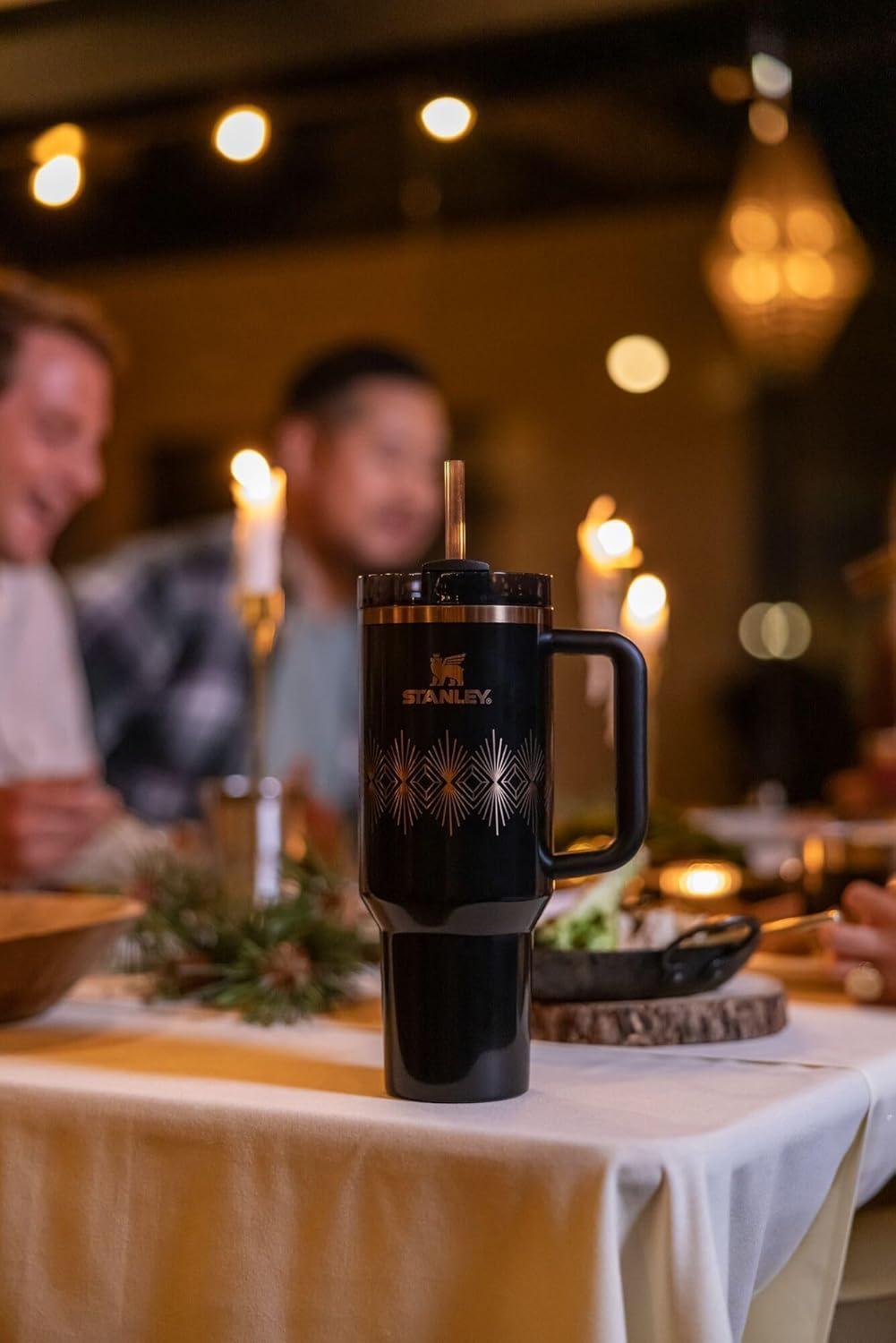 imageSTANLEY Quencher H20 Tumbler with Handle and Straw 30 oz Flowstate 3Position Lid Cup Holder Compatible for Travel Insulated Stainless Steel Cup BPAFree Exclusive Toasted AlmondBlack Gloss Deco