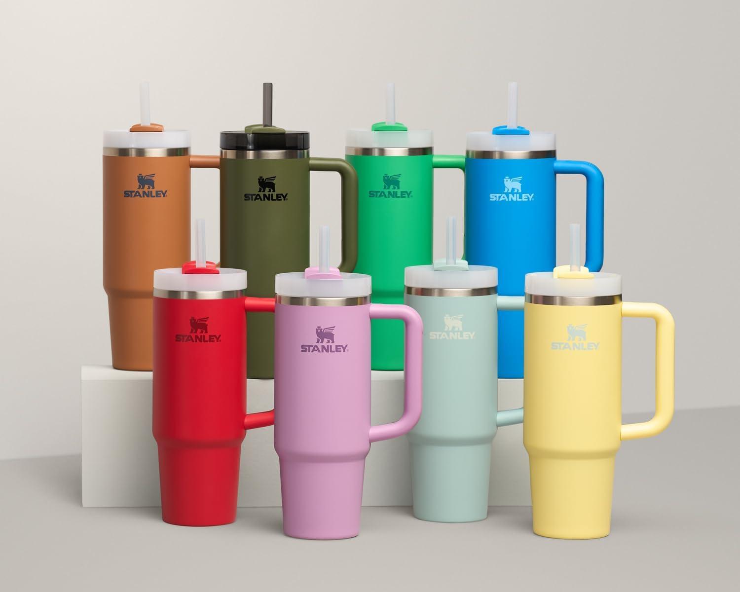 imageSTANLEY Quencher H20 Tumbler with Handle and Straw 30 oz Flowstate 3Position Lid Cup Holder Compatible for Travel Insulated Stainless Steel Cup BPAFree Exclusive Toasted AlmondChili Red