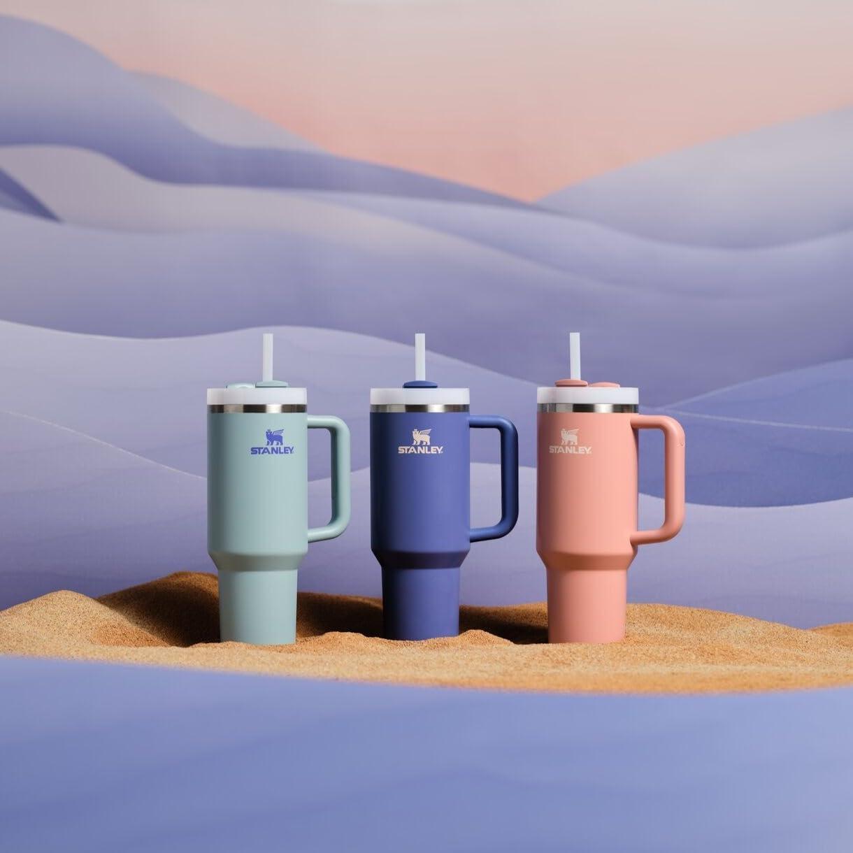 imageSTANLEY Quencher H20 Tumbler with Handle and Straw 30 oz Flowstate 3Position Lid Cup Holder Compatible for Travel Insulated Stainless Steel Cup BPAFree Exclusive Toasted AlmondExclusive Blue Cactus