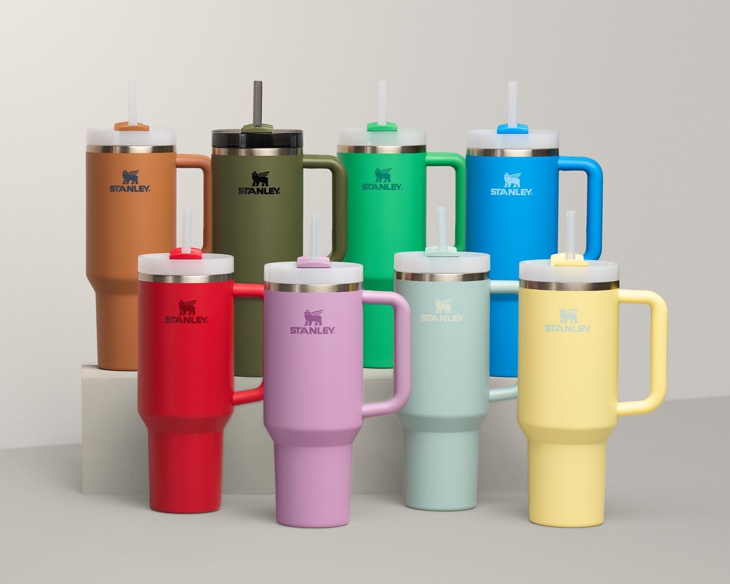 imageSTANLEY Quencher H20 Tumbler with Handle and Straw 30 oz Flowstate 3Position Lid Cup Holder Compatible for Travel Insulated Stainless Steel Cup BPAFree Exclusive Toasted AlmondChili Red