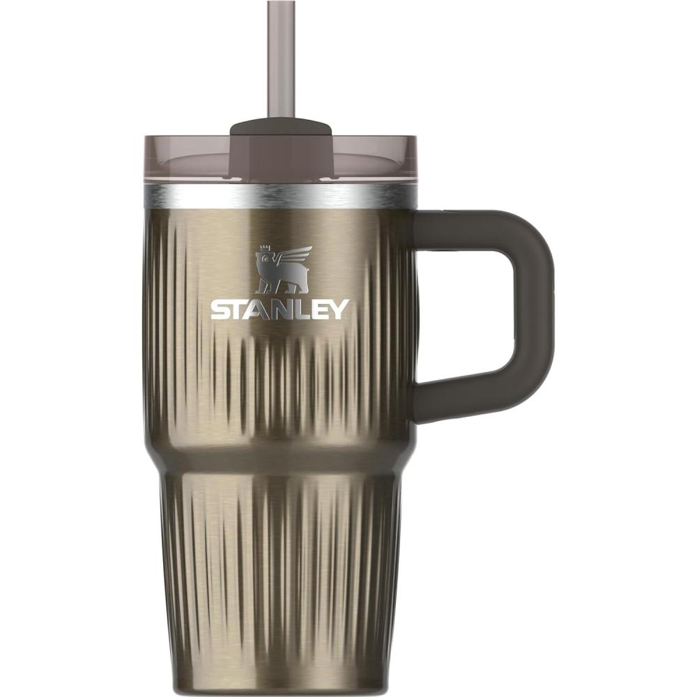 imageSTANLEY Quencher H20 Tumbler with Handle and Straw 30 oz Flowstate 3Position Lid Cup Holder Compatible for Travel Insulated Stainless Steel Cup BPAFree Exclusive Toasted AlmondFluted Gunmetal Shine