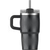 STANLEY Quencher H2.0 Tumbler with Handle and Straw 30 oz | Flowstate 3-Position Lid | Cup Holder Compatible for Travel | Insulated Stainless Steel Cup | BPA-Free | Exclusive Toasted Almond(Fluted Black)