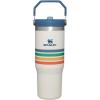 STANLEY IceFlow 2.0 Flip Straw Tumbler with Handle 30 oz | Twist On Lid and Flip Up Straw | Leak Resistant Water Bottle | Insulated Stainless Steel | BPA-Free | Exclusive Toasted Almond(Cream Stripe)
