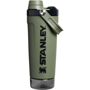 STANLEY Vitalize Shaker Bottle 20 oz | Leakproof Insulated Stainless Steel Shaker Cup | Base Storage and Twist On Fast Flow Lid | Protein Shakes and Pre Workout Powder | BPA-Free | Black(Dried Pine)