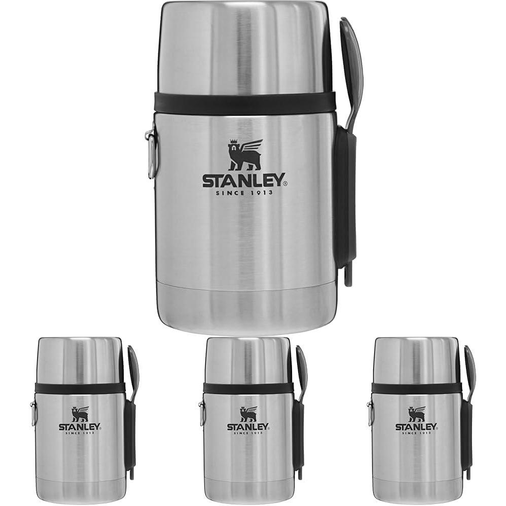 imageSTANLEY Classic Food Jar and Spork 18 oz  Vacuum Insulated Food Container  Wide Mouth Screw On Lid  Packable for Travel  Stainless Steel with Leakproof Lid  BPAFree  Stainless Steel18 oz Pack of 4