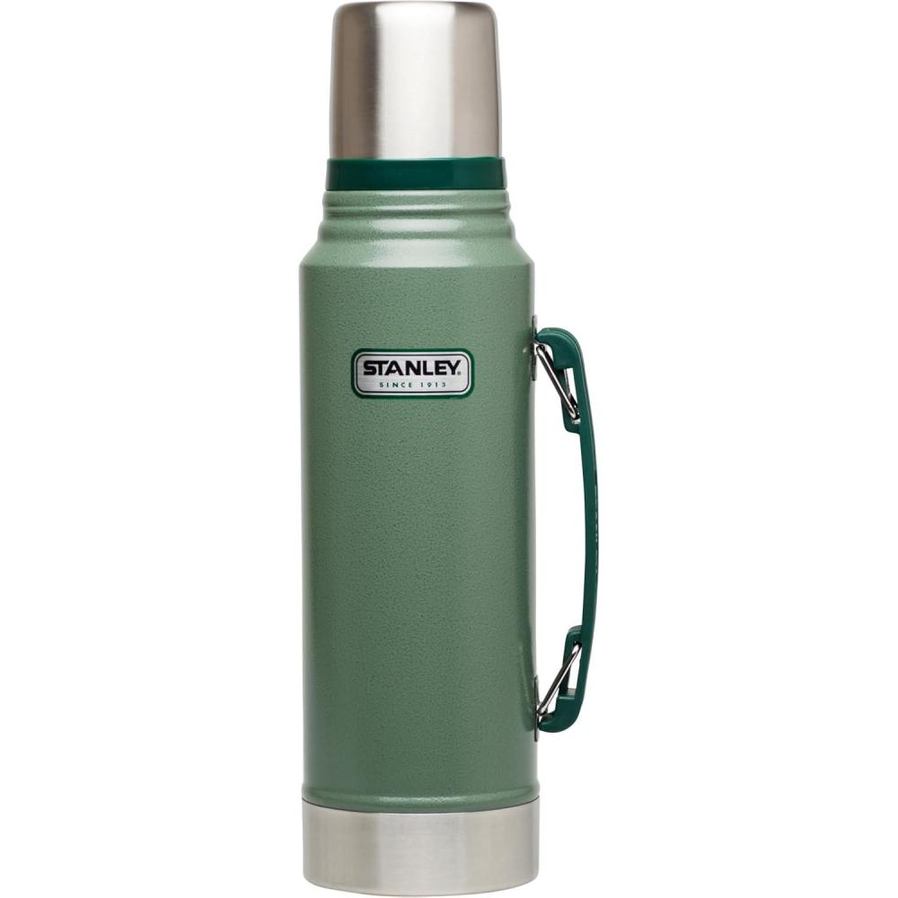 imageStanley Heritage Classic Vacuum Bottle with Handle 11 qt  Wide Mouth wLeakproof Cup Lid  Keep Drinks Hot or Cold  Insulated Stainless Steel Thermal Bottle  BPAFree  Hammertone GreenHammertone Green