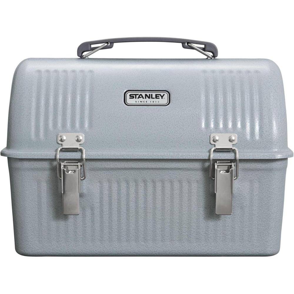 imageStanley Classic Lunch Box 10 qt  Vintage Metal Lunchbox  Durable Meal Container with Handle and Latch  Stores Food Drinks Thermos Water BottleHammertone Silver