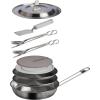 STANLEY Wildfare Pro 15-Piece Stainless Steel Fry Pan Cook Set | 8.75 in Fry Pan with Fold & Lock Handle | Plates and Utensils | Camping Essentials for Your Camp Kitchen | BPA-Free(Pale Pebble + Stone)