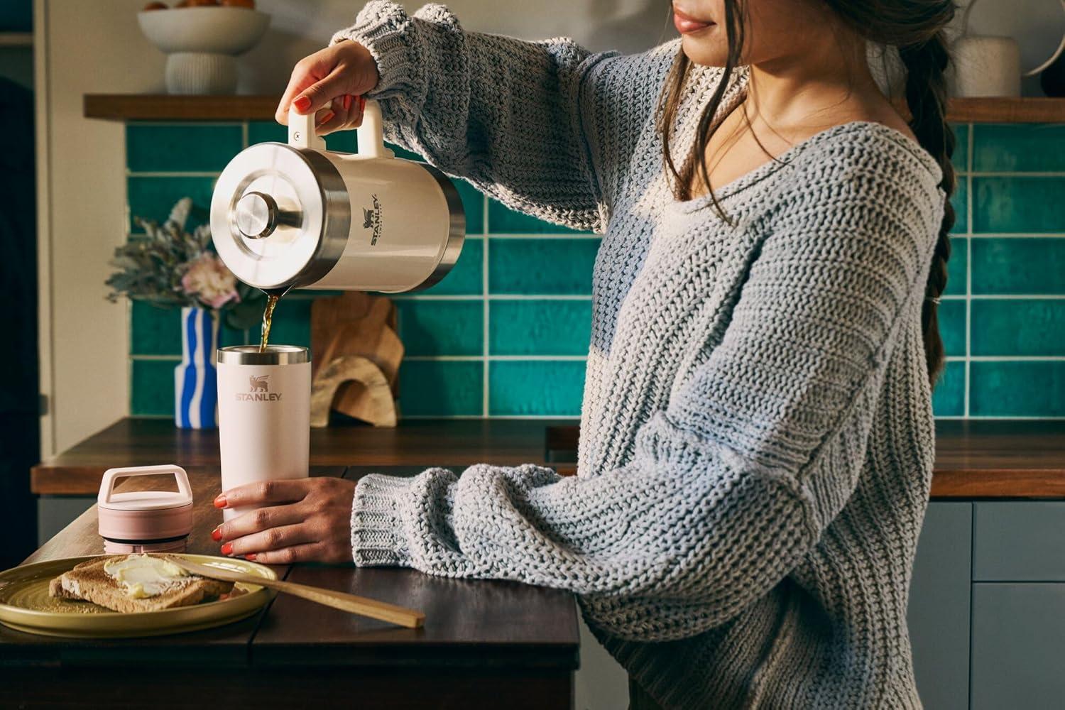 imageSTANLEY Cafe To Go Travel Mug 16 oz Leakproof TwoPart Drink Through Lid Tumbler Cup for Coffee Tea and Drinks Insulated Stainless Steel Coffee Mug BPAFree Cream GlossBlack 20