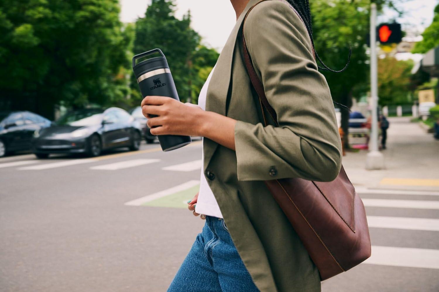 imageSTANLEY Cafe To Go Travel Mug 16 oz Leakproof TwoPart Drink Through Lid Tumbler Cup for Coffee Tea and Drinks Insulated Stainless Steel Coffee Mug BPAFree Cream GlossBlack 20