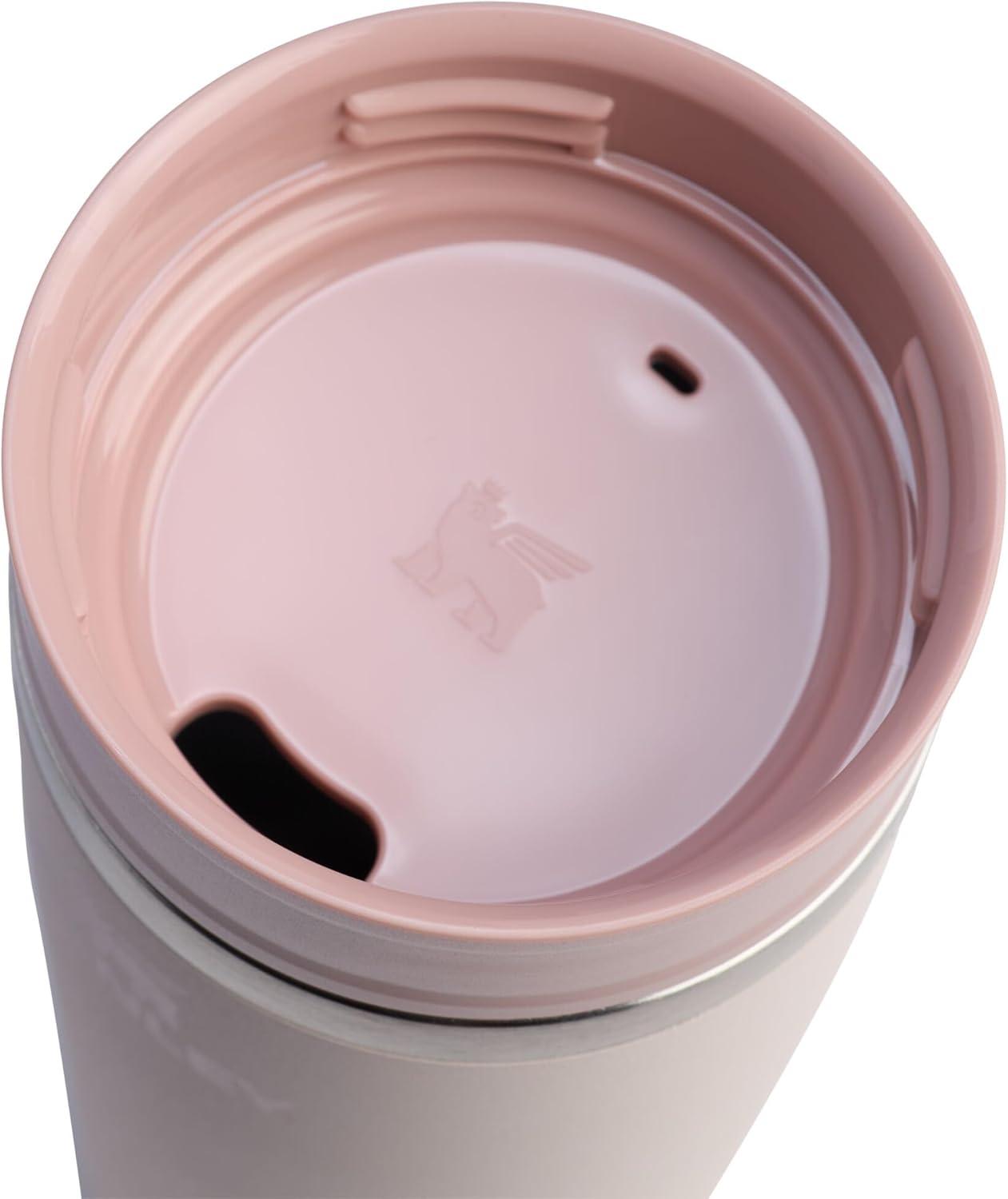 imageSTANLEY Cafe To Go Travel Mug 16 oz Leakproof TwoPart Drink Through Lid Tumbler Cup for Coffee Tea and Drinks Insulated Stainless Steel Coffee Mug BPAFree Cream GlossRose Quartz