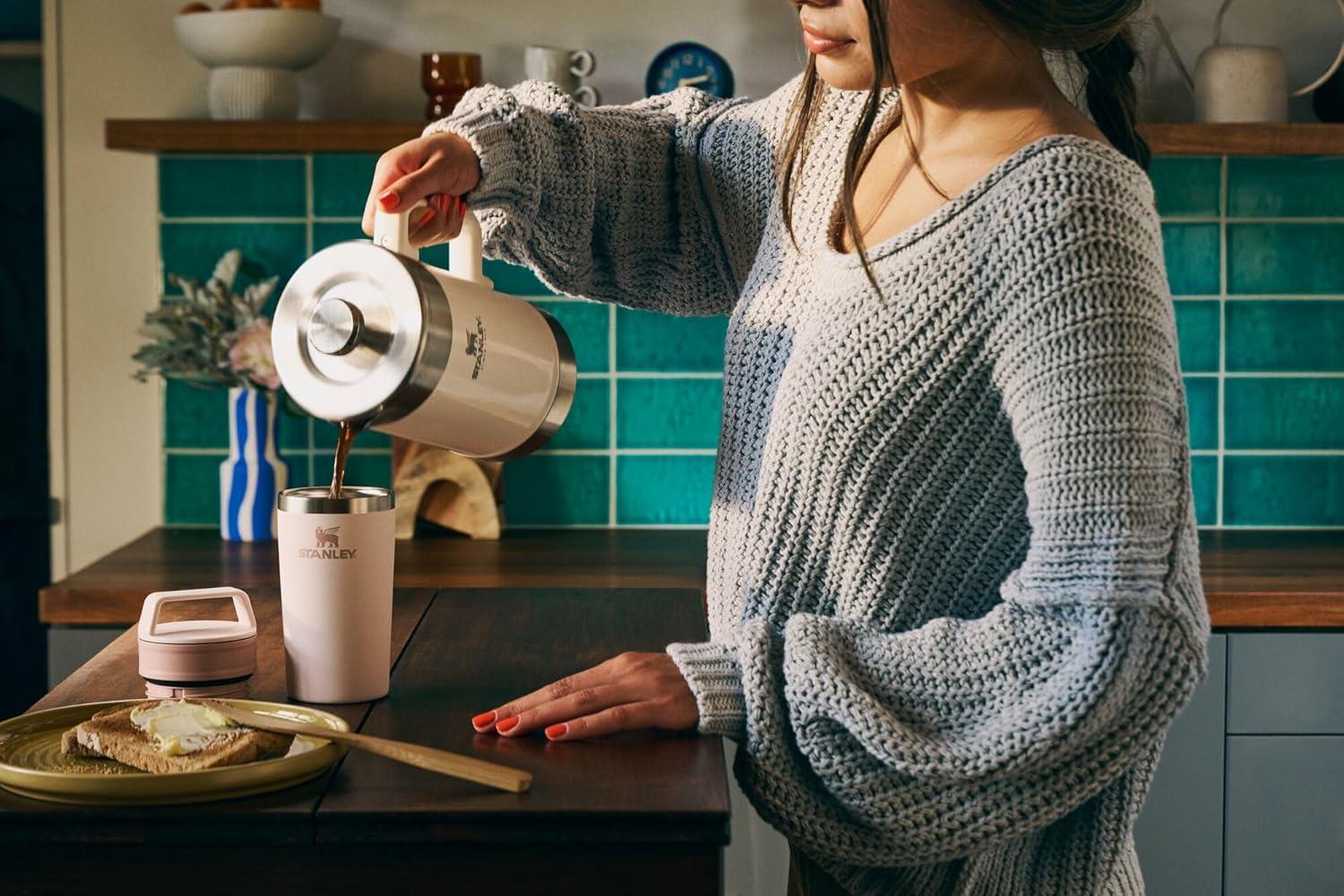 imageSTANLEY Cafe To Go Travel Mug 16 oz Leakproof TwoPart Drink Through Lid Tumbler Cup for Coffee Tea and Drinks Insulated Stainless Steel Coffee Mug BPAFree Cream GlossBlack 20