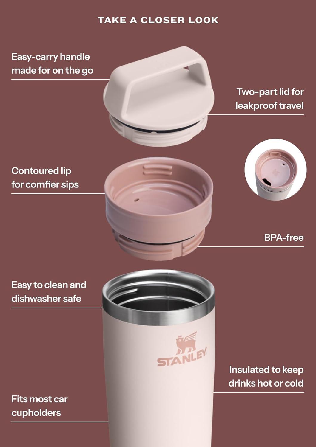 imageSTANLEY Cafe To Go Travel Mug 16 oz Leakproof TwoPart Drink Through Lid Tumbler Cup for Coffee Tea and Drinks Insulated Stainless Steel Coffee Mug BPAFree Cream GlossFrost