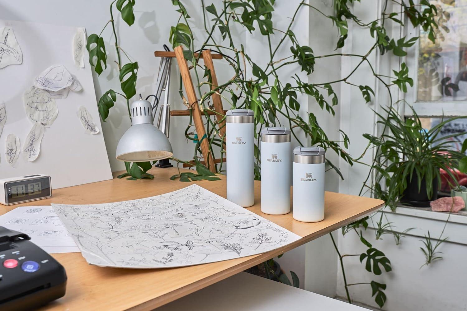 imageStanley AeroLight Transit Bottle 16 oz Locking Drink Through Lid Leak Resistant Water Bottle or Coffee Travel Mug Lightweight Insulated Stainless Steel BPAFree Rose QuartzCloud