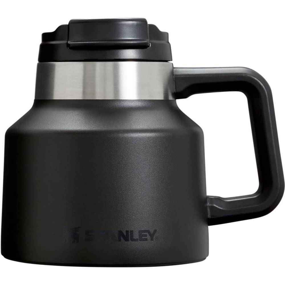 imageSTANLEY ToughToTip Admirals Mug 20 oz Twiston Flip Open Lid Wide Body with NonSkid Rubber Base Insulated Stainless Steel Coffee Cup BPAFreeBlack 20