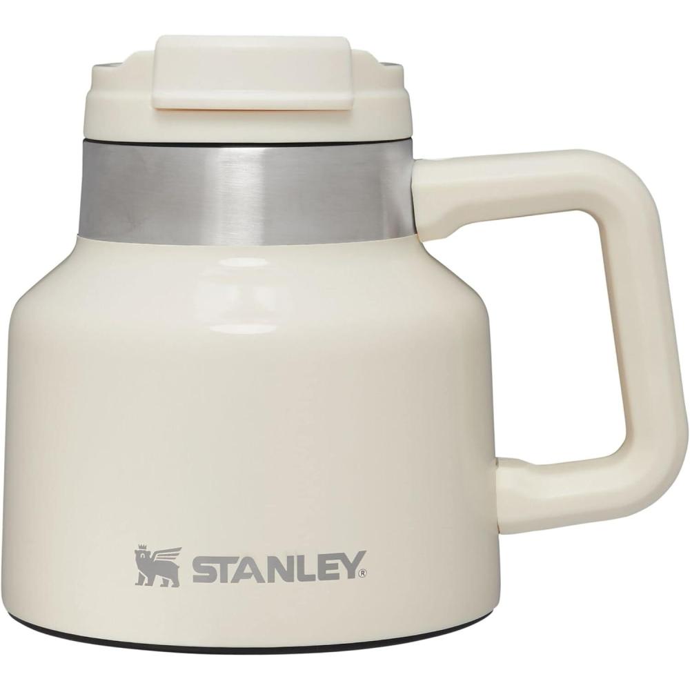 imageSTANLEY ToughToTip Admirals Mug 20 oz Twiston Flip Open Lid Wide Body with NonSkid Rubber Base Insulated Stainless Steel Coffee Cup BPAFreeCream Gloss