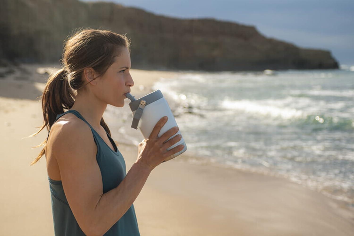 imageSTANLEY IceFlow 20 Flip Straw Jug with Handle 40 oz Twist On Lid and Flip Up Straw Leakproof for Travel and Sports Insulated Stainless Steel BPAFree Black 20Polar