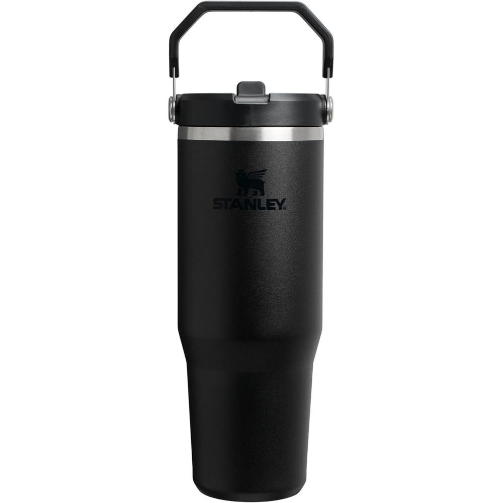 imageStanley IceFlow 20 Flip Straw Tumbler with Handle 30 oz Twist On Lid and Flip Up Straw Leak Resistant Water Bottle Insulated Stainless Steel BPAFree Black 20