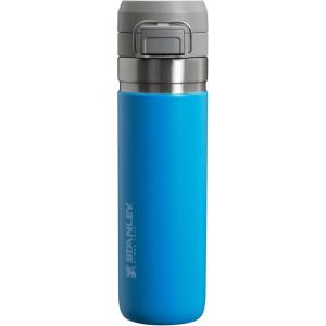 Stanley Quick Flip GO Water Bottle 24 oz | Push Button Lid | Leakproof and Packable for Travel and Sports | Insulated Stainless Steel | BPA-Free | Black 2.0(Azure)