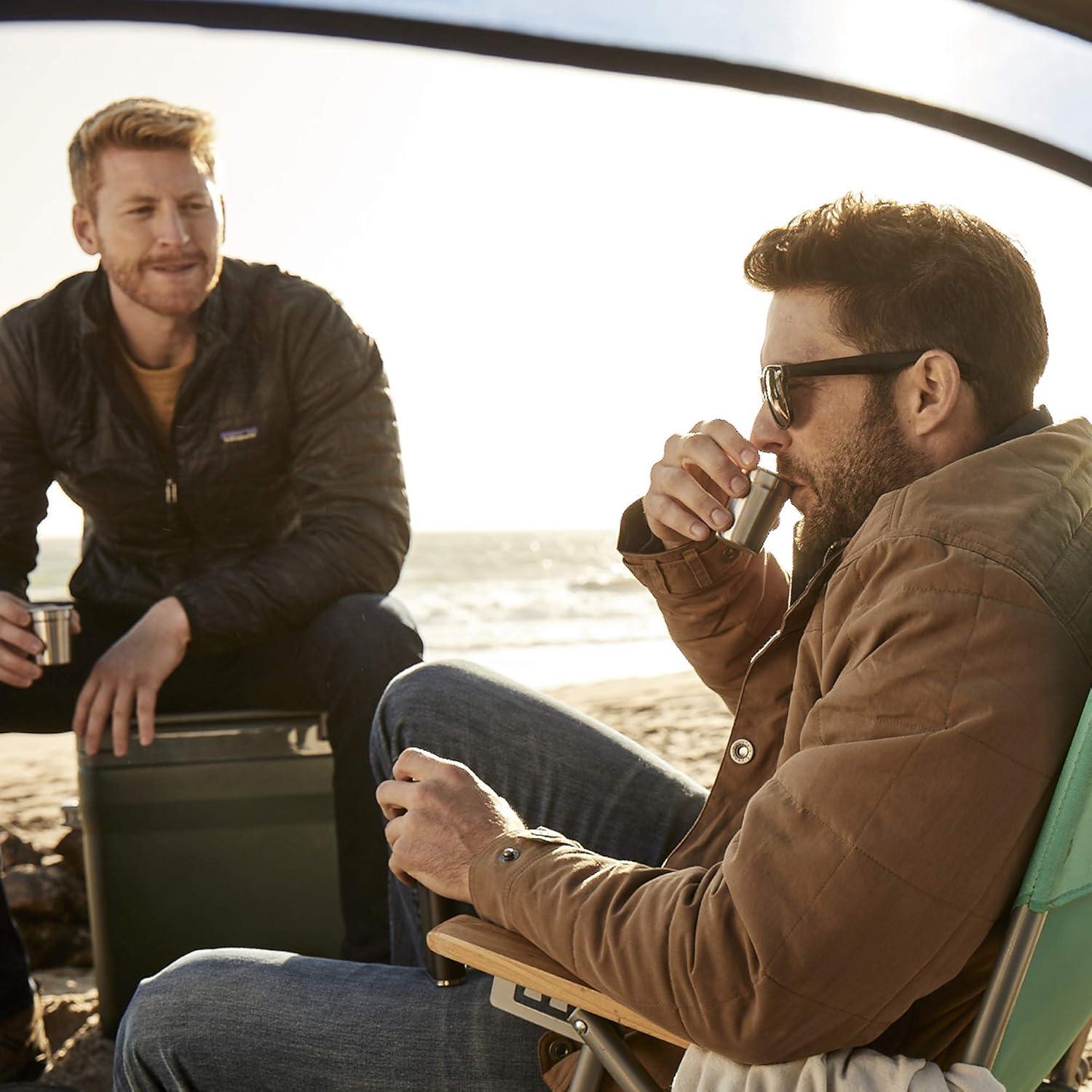 imageStanley Adventure PreParty Flask and Nesting Shot Glass Set 8 oz Leakproof Hip Flask 4 Shot Glasses in Travel Carrying Case Insulated Stainless Steel Liquor Flask BPAFree Matte BlackHammertone Green