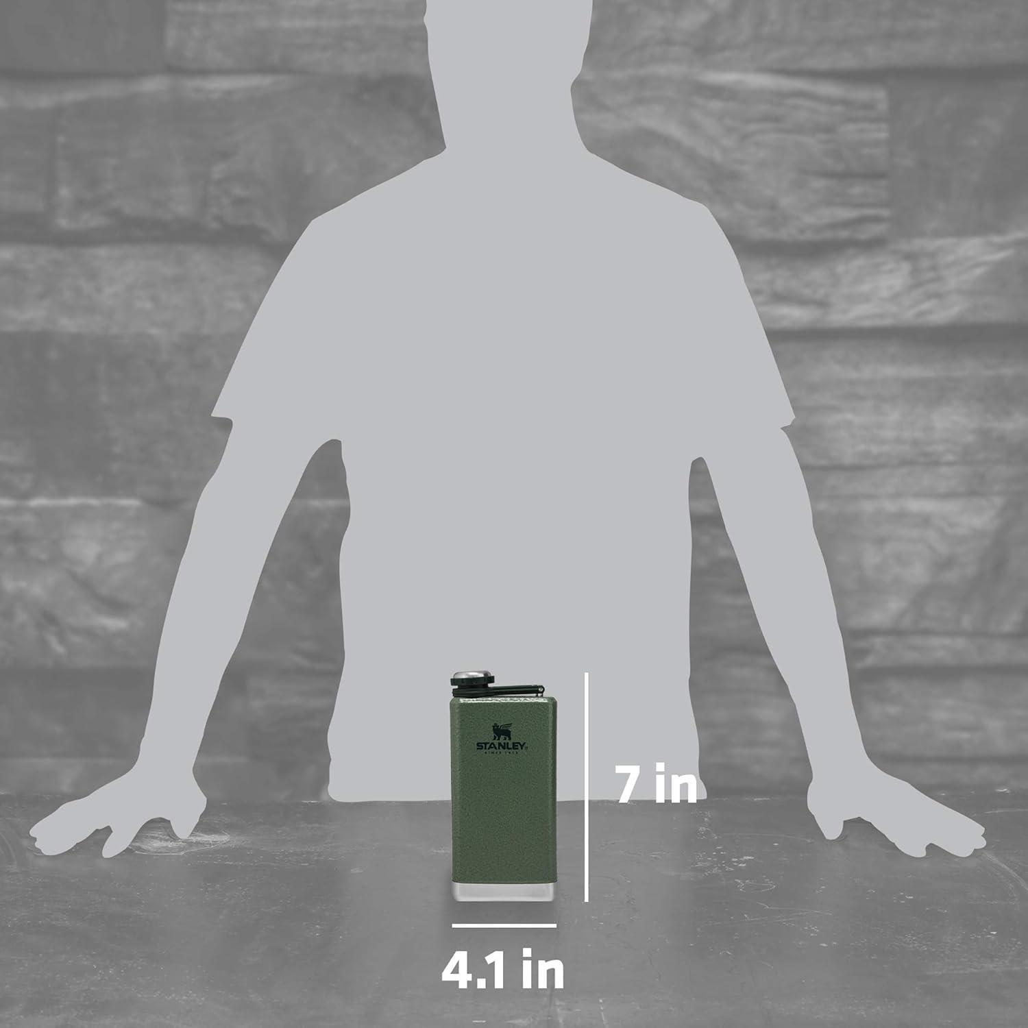 imageStanley Adventure PreParty Flask and Nesting Shot Glass Set 8 oz Leakproof Hip Flask 4 Shot Glasses in Travel Carrying Case Insulated Stainless Steel Liquor Flask BPAFree Matte BlackHammertone Green