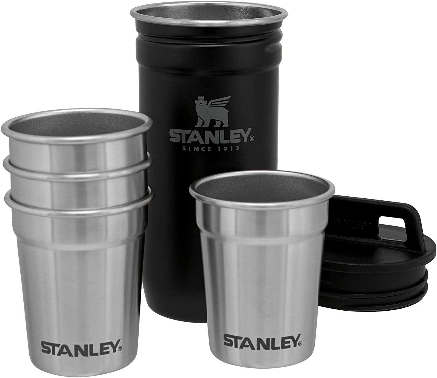 imageStanley Adventure PreParty Flask and Nesting Shot Glass Set 8 oz Leakproof Hip Flask 4 Shot Glasses in Travel Carrying Case Insulated Stainless Steel Liquor Flask BPAFree Matte BlackMatte Black