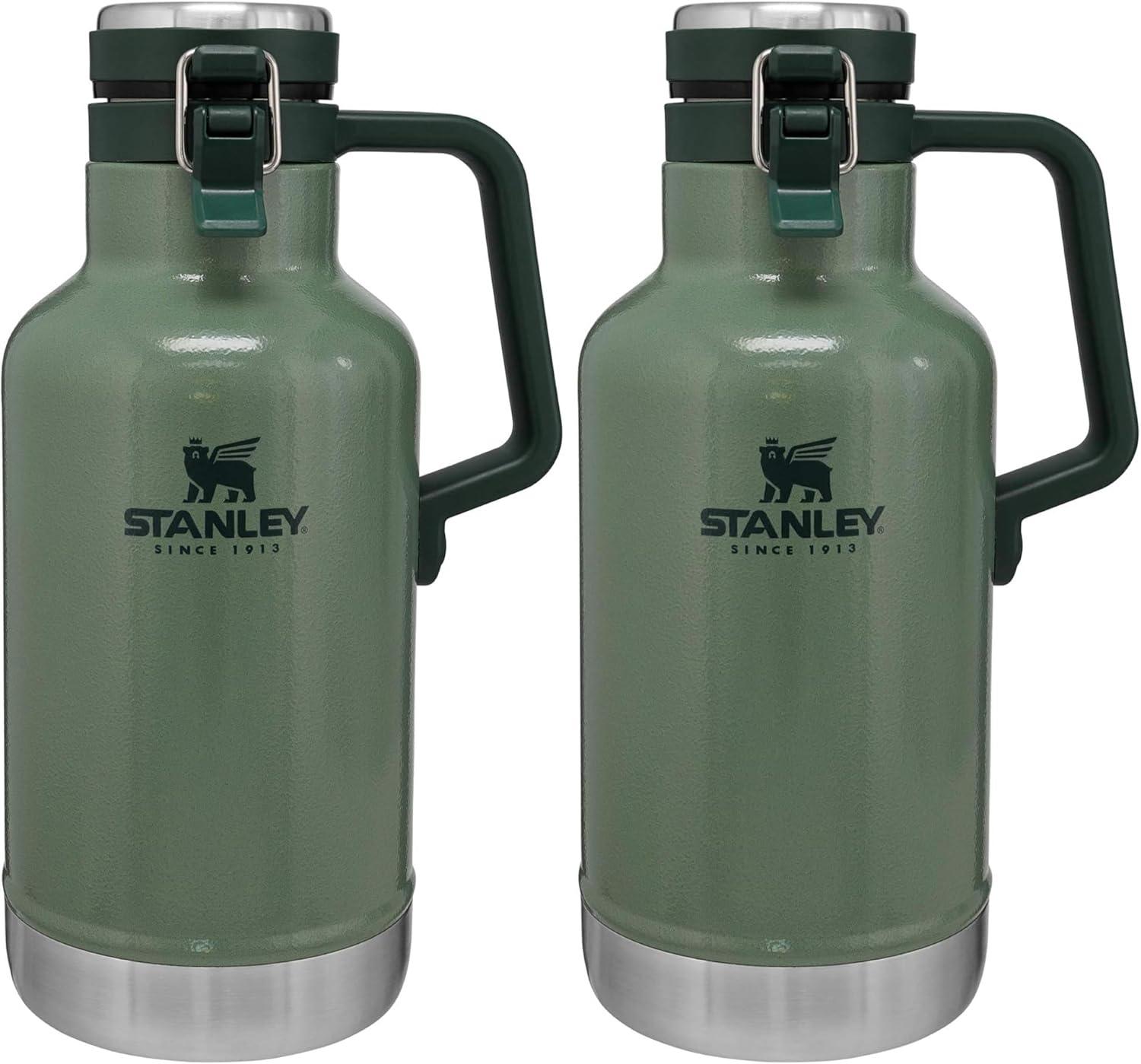 imageStanley Classic EasyPour Growler 64 oz Keeps Beer Cold or Coffee Hot Leakproof Steel Lined Lid and Easy to Carry Handle Insulated Stainless Steel BPAFree Black 20Green