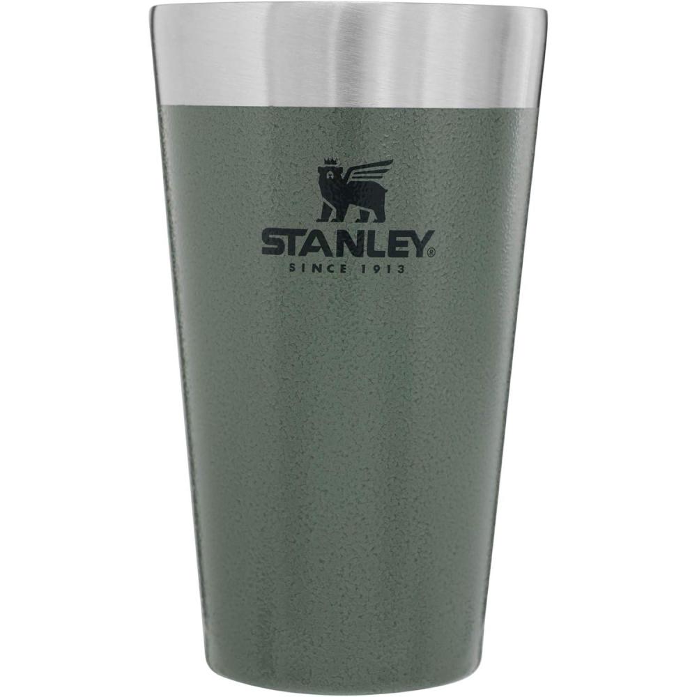 imageSTANLEY Adventure Stacking Beer Pint Glass 16oz  Stackable Drinking Cup for Cold Beverages  Dishwasher Safe  Insulated Stainless Steel Tumbler  BPAFree  Hammertone Green