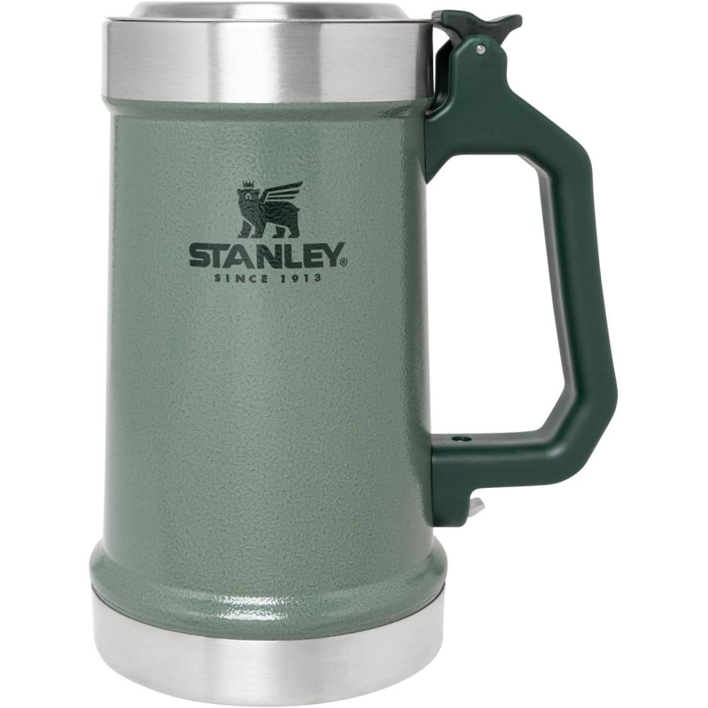 imageSTANLEY Classic Bottle Opener Beer Stein 24 oz  Flip Up Lid and Heavy Duty Handle with Built In Bottle Opener  Insulated Stainless Steel Beer Mug  BPAFree  Hammertone GreenHammertone Green