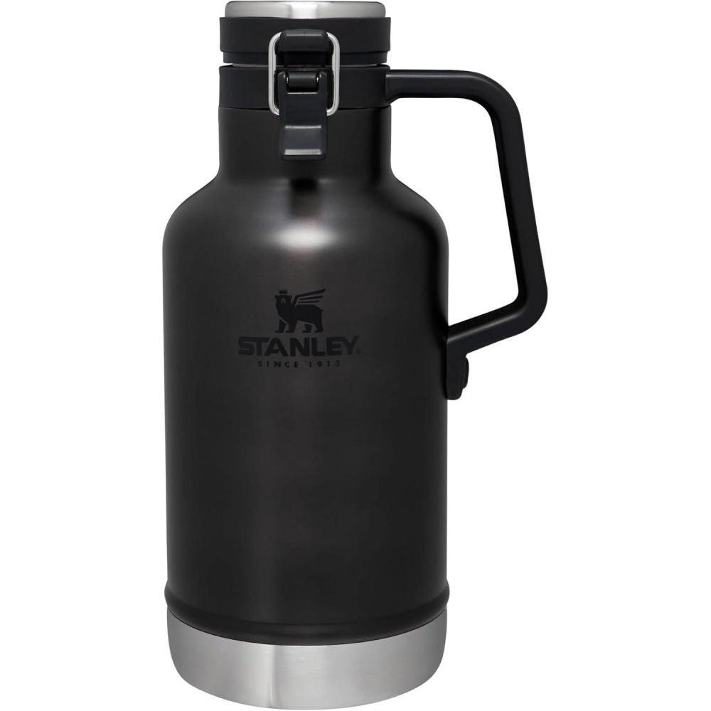 imageStanley Classic EasyPour Growler 64 oz  Keeps Beer Cold or Coffee Hot  Leakproof Steel Lined Lid and Easy to Carry Handle  Insulated Stainless Steel  BPAFree  Black 20Charcoal Glow