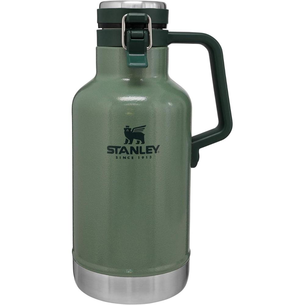 imageStanley Classic EasyPour Growler 64 oz Keeps Beer Cold or Coffee Hot Leakproof Steel Lined Lid and Easy to Carry Handle Insulated Stainless Steel BPAFree Black 20Green
