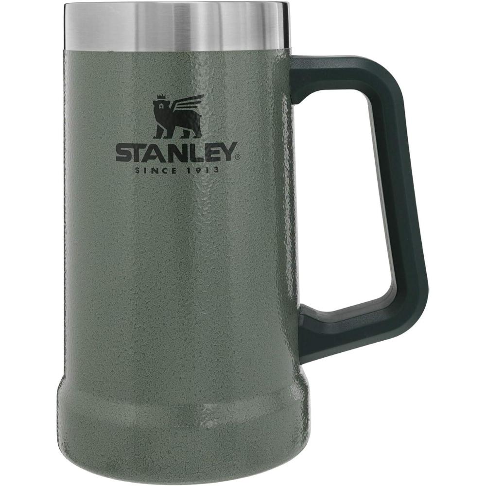 imageStanley StayChill Beer Stein 24 oz Heavy Duty Big Grip Handle Beer Tumbler Drink Cup Holds 2 Cans Insulated Stainless Steel Party Mug BPAFreeHammertone Green