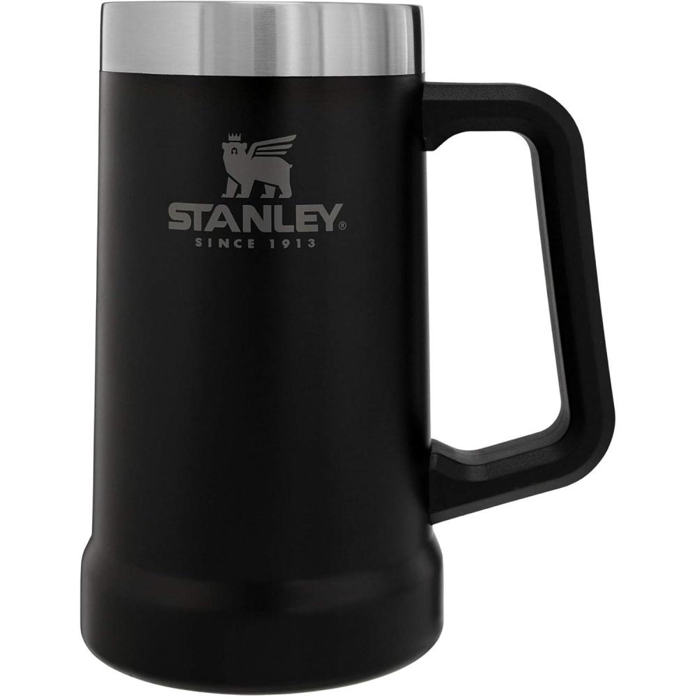 imageStanley StayChill Beer Stein 24 oz  Heavy Duty Big Grip Handle  Beer Tumbler Drink Cup Holds 2 Cans  Insulated Stainless Steel Party Mug  BPAFreeMatte Black