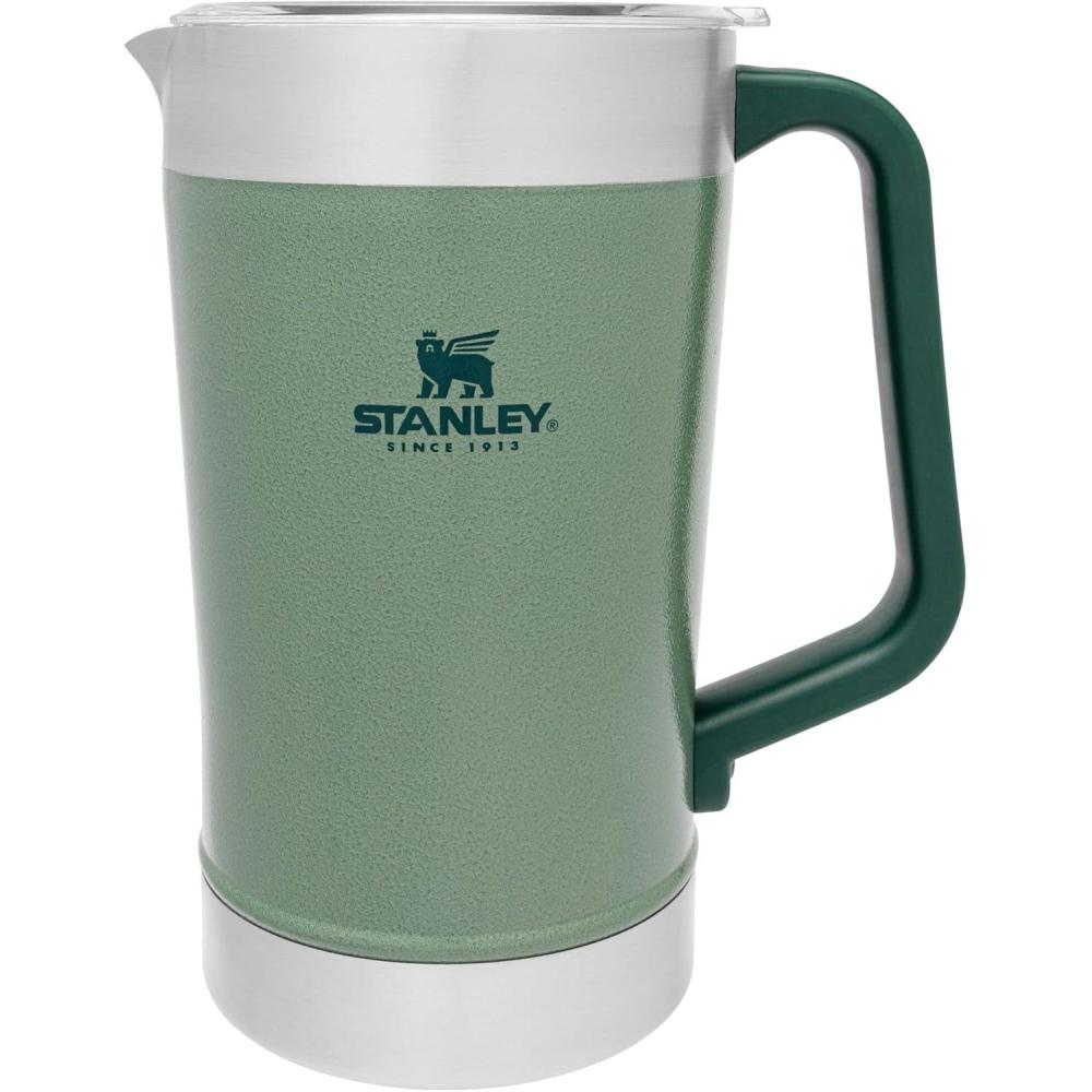 imageStanley StayChill Pitcher 64 oz Cold Water Beer and Drink Pitcher with Lid Large Capacity Durable Beverage Container with Handle Insulated Stainless Steel BPAFreeHammertone Green