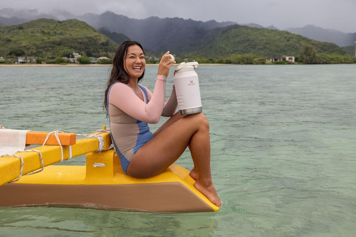 imageStanley IceFlow Fast Flow Jug with Handle 64 oz Twist On Angled Spout Lid Leakproof for Travel and Sports Insulated Stainless Steel BPAFree BlackRose Quartz 20