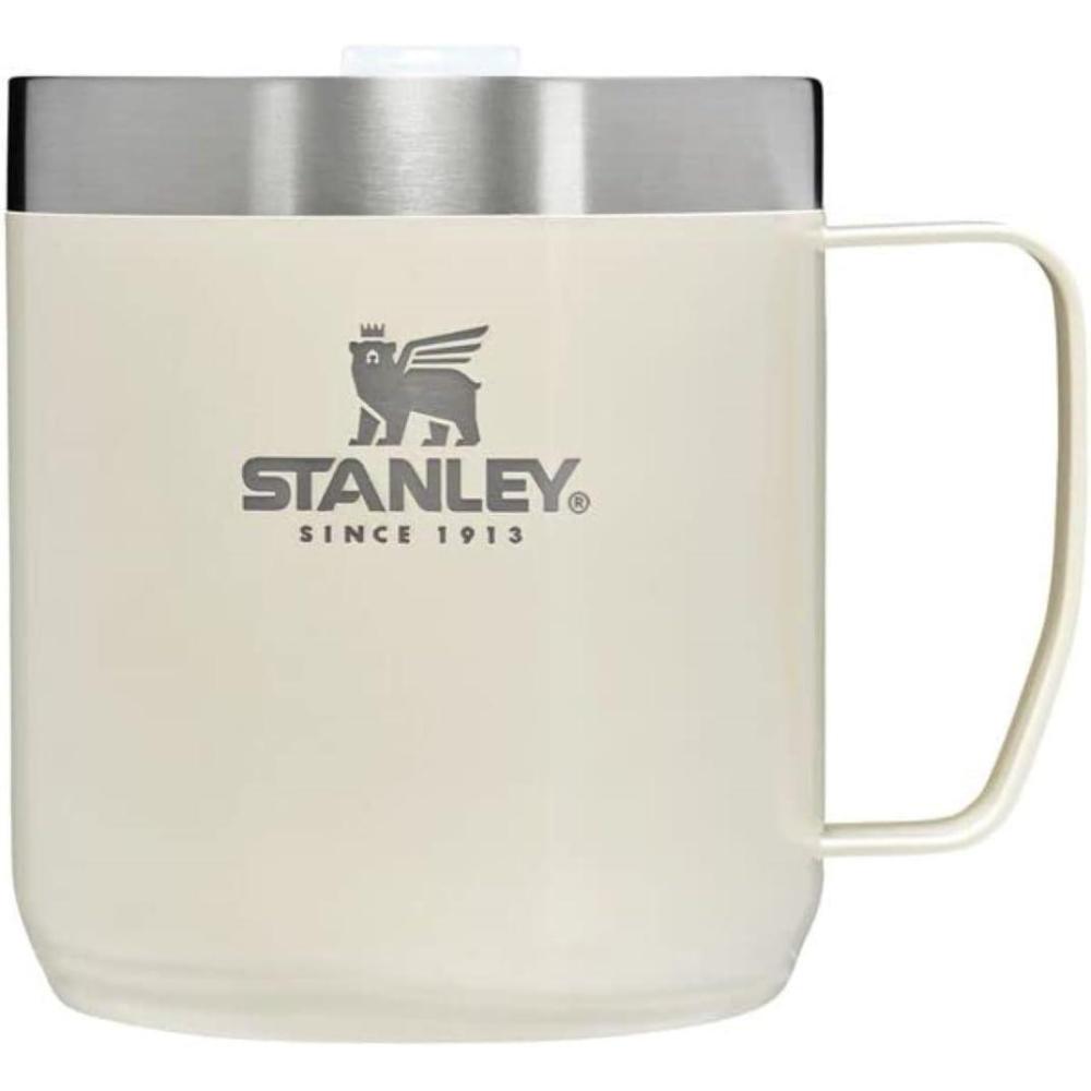 imageSTANLEY StayHot Camp Mug  Press Fit Drink Through Lid  Cup for Coffee Tea and Drinks  Insulated Stainless Steel Coffee Mug  BPAFreeCream Gloss