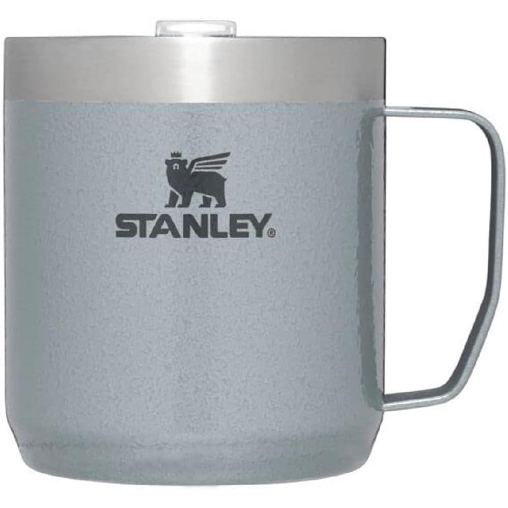imageSTANLEY StayHot Camp Mug Press Fit Drink Through Lid Cup for Coffee Tea and Drinks Insulated Stainless Steel Coffee Mug BPAFreeHammertone Silver