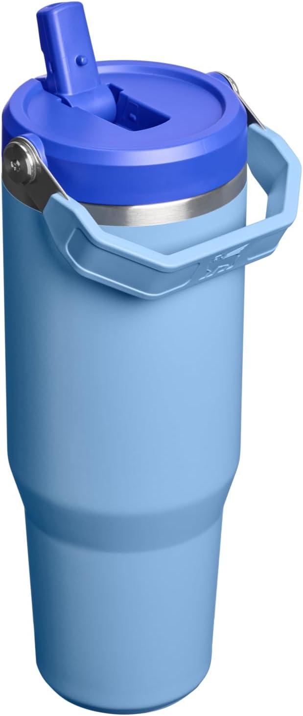 imageStanley IceFlow Flip Straw Tumbler with Handle 20 oz Twist On Lid and Flip Up Straw Leak Resistant Water Bottle Insulated Stainless Steel BPAFree CharcoalBlue Sky