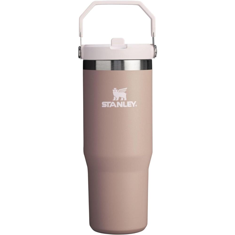 imageStanley IceFlow Flip Straw Tumbler with Handle 20 oz  Twist On Lid and Flip Up Straw  Leak Resistant Water Bottle  Insulated Stainless Steel BPAFree  CharcoalAlmond Rose