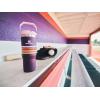 Stanley IceFlow Flip Straw Tumbler with Handle 20 oz | Twist On Lid and Flip Up Straw | Leak Resistant Water Bottle | Insulated Stainless Steel |BPA-Free | Charcoal(Plum Stripe)