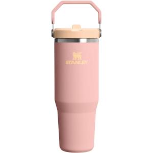 Stanley IceFlow Flip Straw Tumbler with Handle 20 oz | Twist On Lid and Flip Up Straw | Leak Resistant Water Bottle | Insulated Stainless Steel |BPA-Free | Charcoal(Peach Rose)