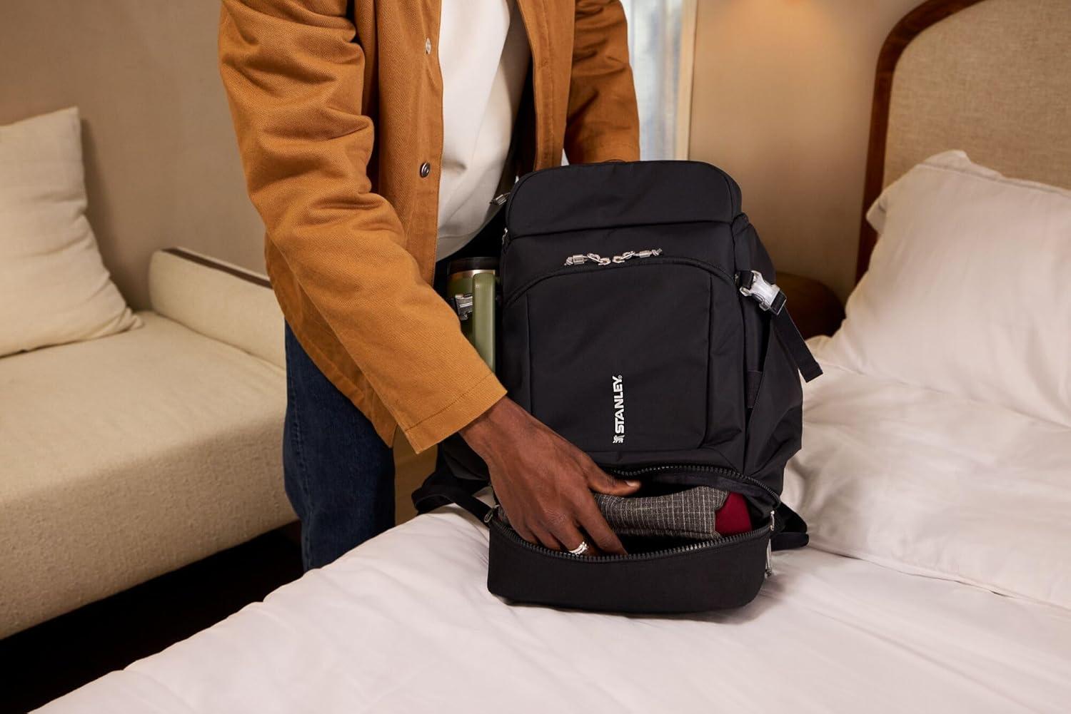 imageSTANLEY Vitalize Macro Method Tote Gym Work amp Travel Bag with Laptop Sleeve Expandable Bottom Compartment Tumbler amp Water Bottle Pockets Durable Recycled Fabric BlackSage Grey